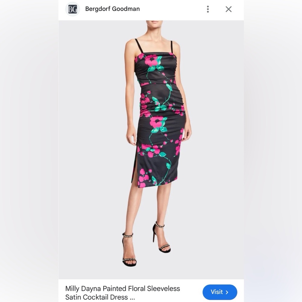 NWT Milly Dayna Painted Floral Sleeveless Satin Cocktail Dress